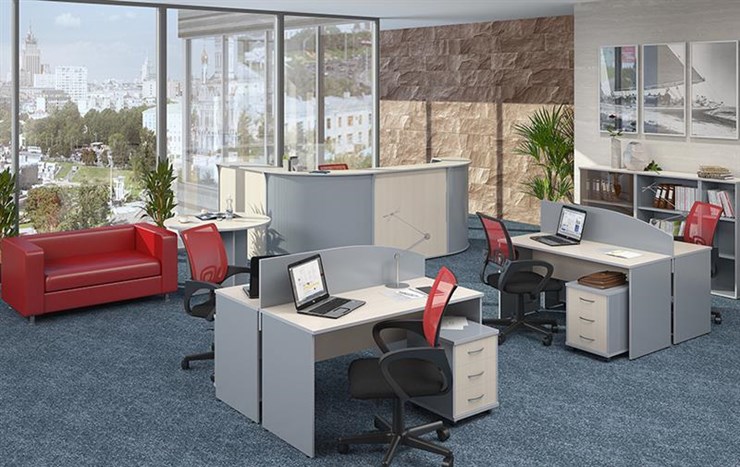 Офисный набор мебели IMAGO четыре рабочих места, стол для переговоров в Туле - изображение 1